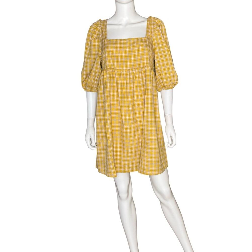 Lumiere Checkered Mini Dress Yellow Women’s Sz L